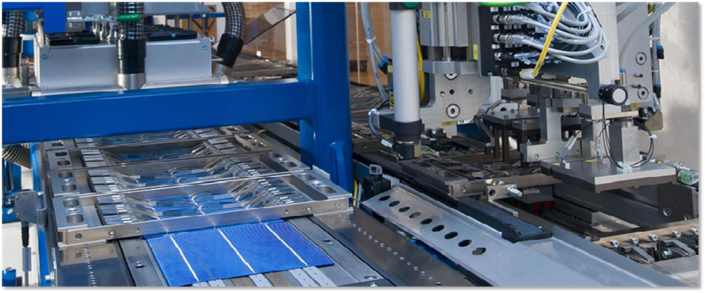 Automated photovoltaic manufacturing equipment, with endless stainless steel conveyor belt. 