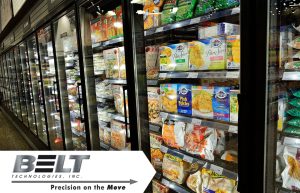 A supermarket refrigerator filled with frozen food items.